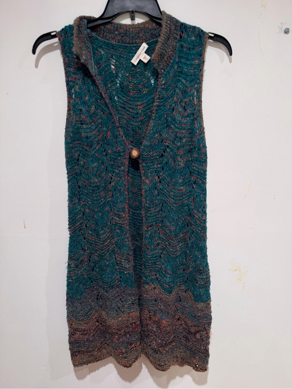 Coldwater Creek Teal and Brown Sleeveless Knit Vest
